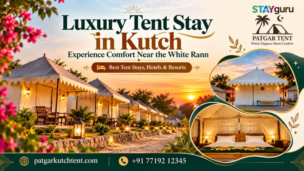 Luxury tent stay in Kutch at StayGuru Patgar Tent near the White Rann with sunset views and comfortable tent accommodation.